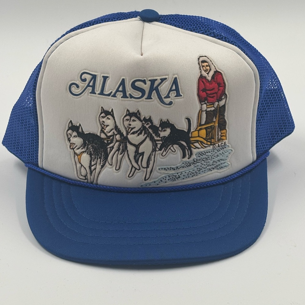 NWOT A.C.E. Alaska Dog Sled Team Hat - Youth Blue Trucker Cap